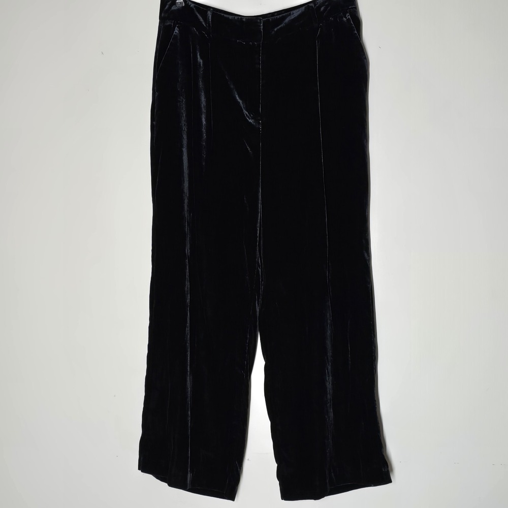 LOFT Peyton Velvet Wide Leg Trousers Black High Rise Womens Size 12